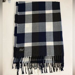 Green Blue Cream Plaid Traditional Style Fringe Scarf